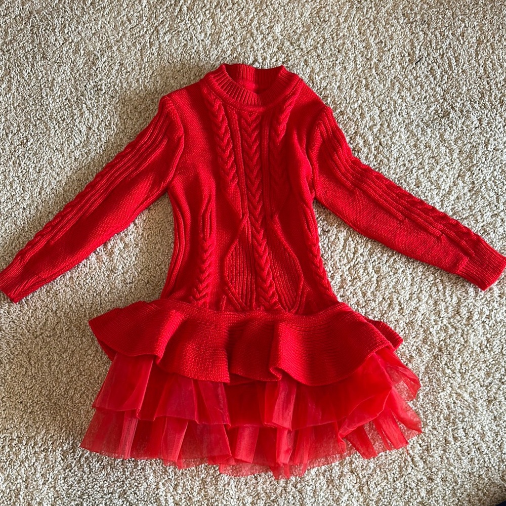 Red Knit Dress with Ruffle Skirt
